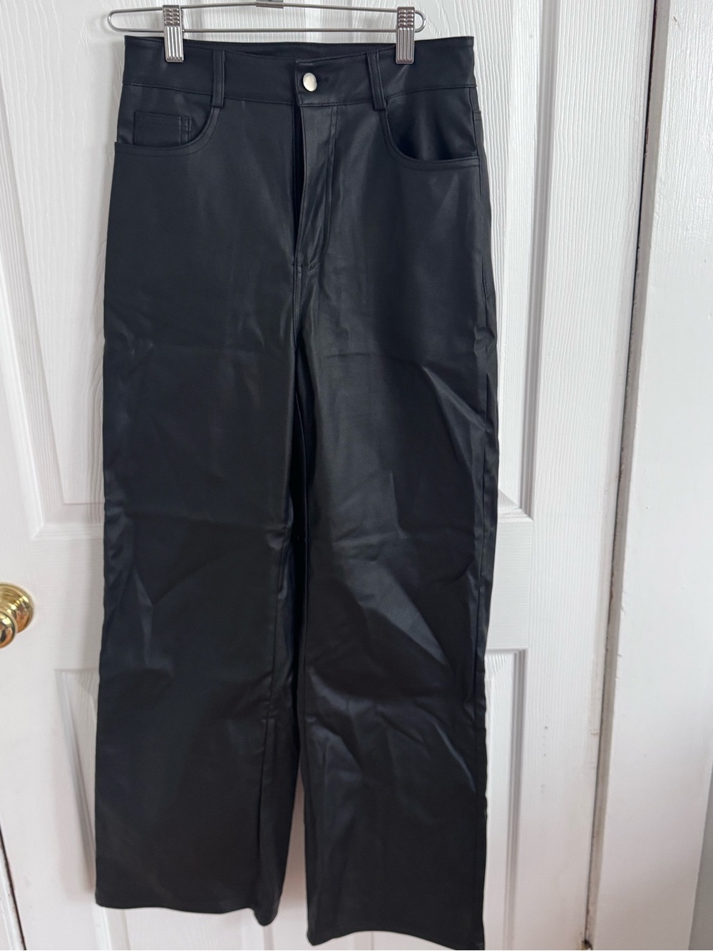 SHEIN Black Faux Leather Wide-Leg Pants